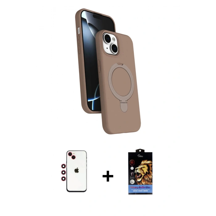 MARSİLYAN™- iPhone 14 Kılıf İz Işık Koleksiyonu - Siyah Buffer Hayalet Cam Ekran Koruyucu + Shine Kamera Lens - KI