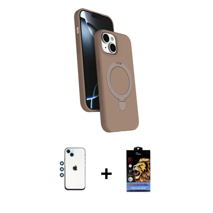 MARSİLYAN™- iPhone 14 Kılıf İz Işık Koleksiyonu - Siyah Buffer Hayalet Cam Ekran Koruyucu + Mavi Shine Kamera Lens