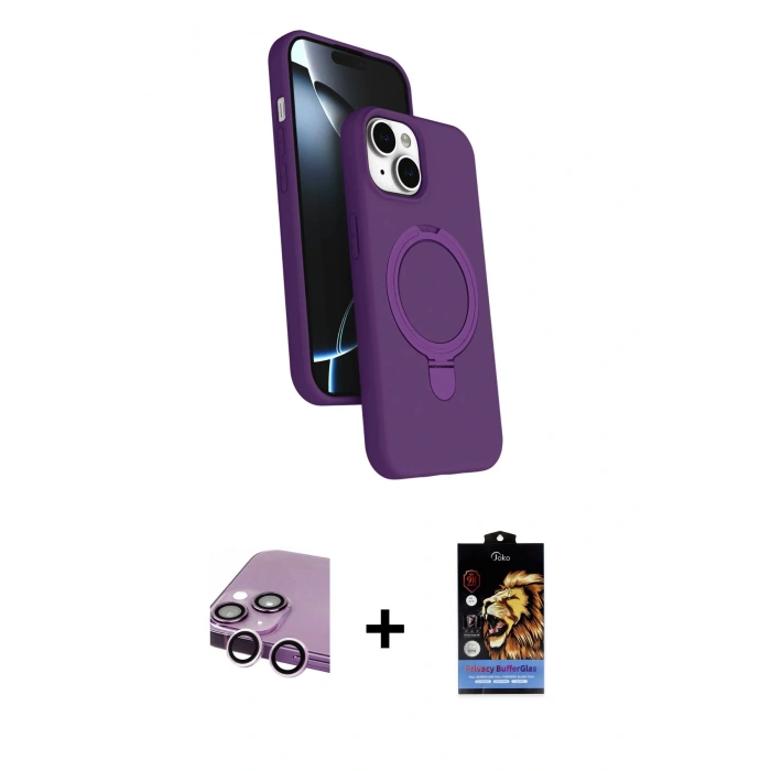 MARSİLYAN™- iPhone 14 Kılıf İz Işık Koleksiyonu - Siyah Buffer Hayalet Cam Ekran Koruyucu + Raze Metal Kamera Lens - MR