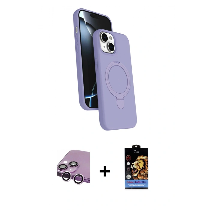 MARSİLYAN™- iPhone 14 Kılıf İz Işık Koleksiyonu - Siyah Buffer Hayalet Cam Ekran Koruyucu + Raze Metal Kamera Lens - MR