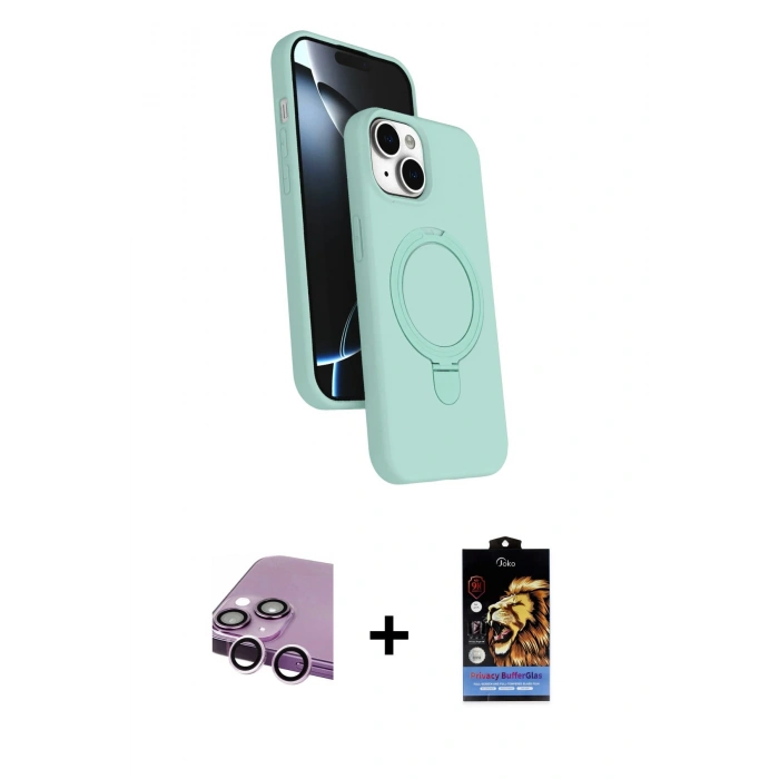 MARSİLYAN™- iPhone 14 Kılıf İz Işık Koleksiyonu - Siyah Buffer Hayalet Cam Ekran Koruyucu + Raze Metal Kamera Lens - MR