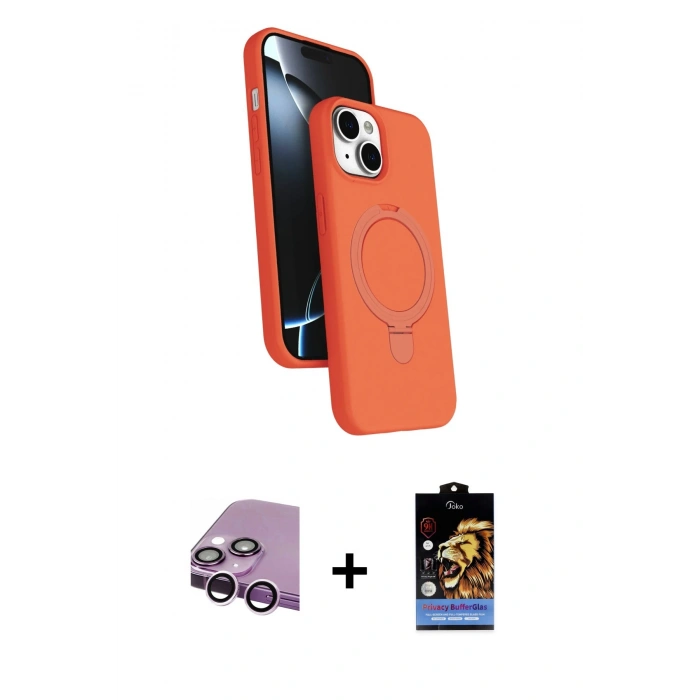 MARSİLYAN™- iPhone 14 Kılıf İz Işık Koleksiyonu - Siyah Buffer Hayalet Cam Ekran Koruyucu + Raze Metal Kamera Lens - MR