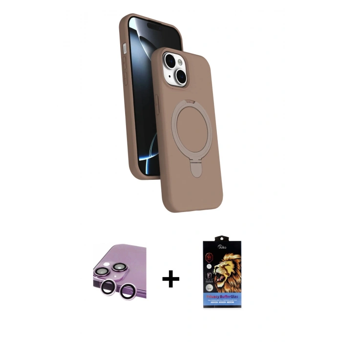 MARSİLYAN™- iPhone 14 Kılıf İz Işık Koleksiyonu - Siyah Buffer Hayalet Cam Ekran Koruyucu + Raze Metal Kamera Lens - MR