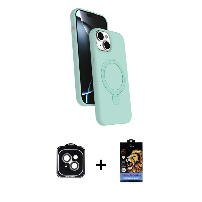 MARSİLYAN™- iPhone 14 Kılıf İz Işık Koleksiyonu - Siyah Buffer Hayalet Cam Ekran Koruyucu + PVD Metal Kamera Lens - YL