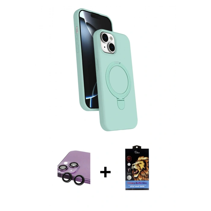 MARSİLYAN™- iPhone 14 Kılıf İz Işık Koleksiyonu - Siyah Buffer Hayalet Cam Ekran Koruyucu + Raze Metal Kamera Lens - SH