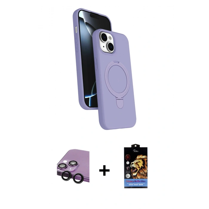 MARSİLYAN™- iPhone 14 Kılıf İz Işık Koleksiyonu - Siyah Buffer Hayalet Cam Ekran Koruyucu + Raze Metal Kamera Lens - SH