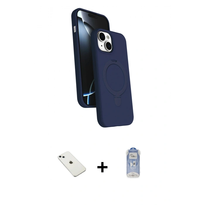 MARSİLYAN™- iPhone 14 Kılıf İz Işık Koleksiyonu - Siyah Joko Magic 5D Cam + Diamond Kamera Lens - SABE