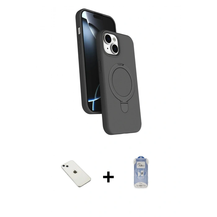 MARSİLYAN™- iPhone 14 Kılıf İz Işık Koleksiyonu - Siyah Joko Magic 5D Cam + Diamond Kamera Lens - SABE