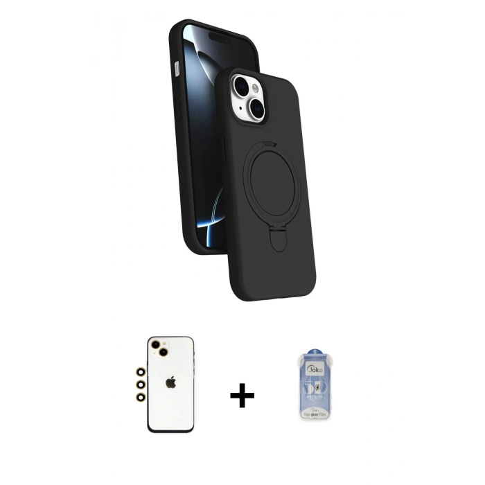 MARSİLYAN™- iPhone 14 Kılıf İz Işık Koleksiyonu - Siyah Joko Magic 5D Cam + Shine Kamera Lens - GD