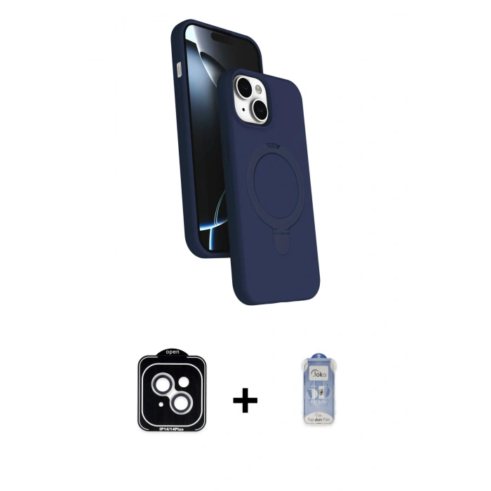 MARSİLYAN™- iPhone 14 Kılıf İz Işık Koleksiyonu - Siyah Joko Magic 5D Cam + PVD Metal Kamera Lens - GS