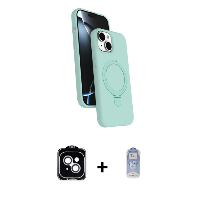 MARSİLYAN™- iPhone 14 Kılıf İz Işık Koleksiyonu - Siyah Joko Magic 5D Cam + PVD Metal Kamera Lens - GS