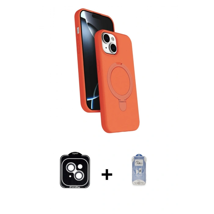 MARSİLYAN™- iPhone 14 Kılıf İz Işık Koleksiyonu - Siyah Joko Magic 5D Cam + PVD Metal Kamera Lens - GS