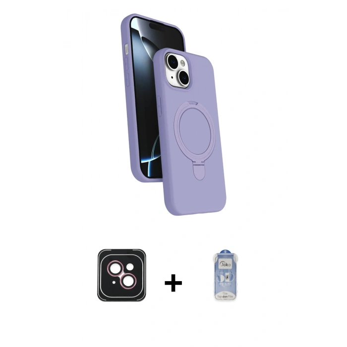 MARSİLYAN™- iPhone 14 Kılıf İz Işık Koleksiyonu - Siyah Joko Magic 5D Cam + PVD Metal Kamera Lens - PE