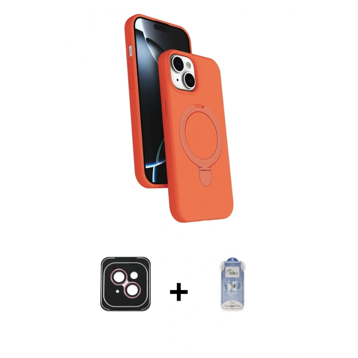MARSİLYAN™- iPhone 14 Kılıf İz Işık Koleksiyonu - Siyah Joko Magic 5D Cam + PVD Metal Kamera Lens - PE