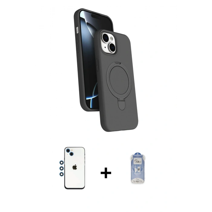 MARSİLYAN™- iPhone 14 Kılıf İz Işık Koleksiyonu - Siyah Joko Magic 5D Cam + Shine Kamera Lens - MI