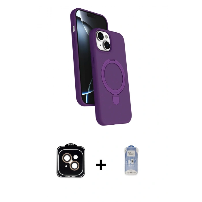 MARSİLYAN™- iPhone 14 Kılıf İz Işık Koleksiyonu - Siyah Joko Magic 5D Cam + PVD Metal Kamera Lens - TU
