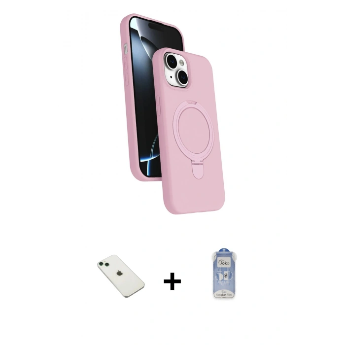 MARSİLYAN™- iPhone 14 Kılıf İz Işık Koleksiyonu - Siyah Joko Magic 5D Cam + Diamond Kamera Lens - YL