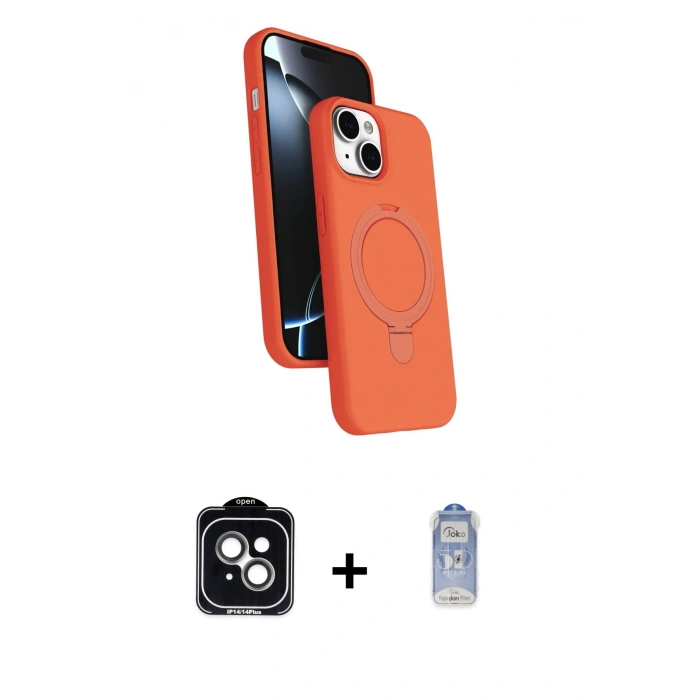 MARSİLYAN™- iPhone 14 Kılıf İz Işık Koleksiyonu - Siyah Joko Magic 5D Cam + PVD Metal Kamera Lens - YL