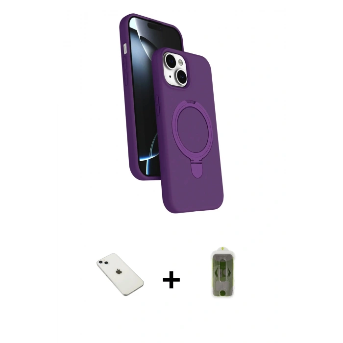 MARSİLYAN™- iPhone 14 Kılıf İz Işık Koleksiyonu - Siyah Joko Magic 5D Hayalet Cam + Diamond Kamera Lens - SABE