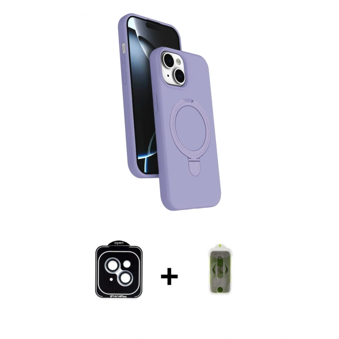 MARSİLYAN™- iPhone 14 Kılıf İz Işık Koleksiyonu - Siyah Joko Magic 5D Hayalet Cam + PVD Metal Kamera Lens - MI