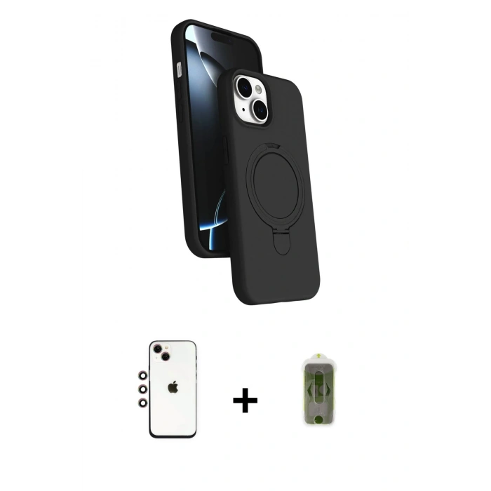 MARSİLYAN™- iPhone 14 Kılıf İz Işık Koleksiyonu - Siyah Joko Magic 5D Hayalet Cam + Shine Kamera Lens - GI