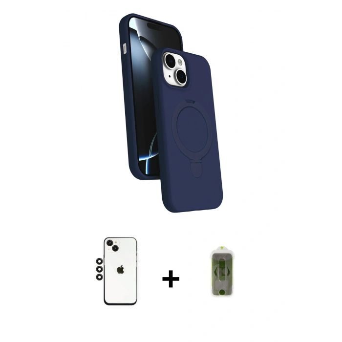 MARSİLYAN™- iPhone 14 Kılıf İz Işık Koleksiyonu - Siyah Joko Magic 5D Hayalet Cam + Shine Kamera Lens - SH