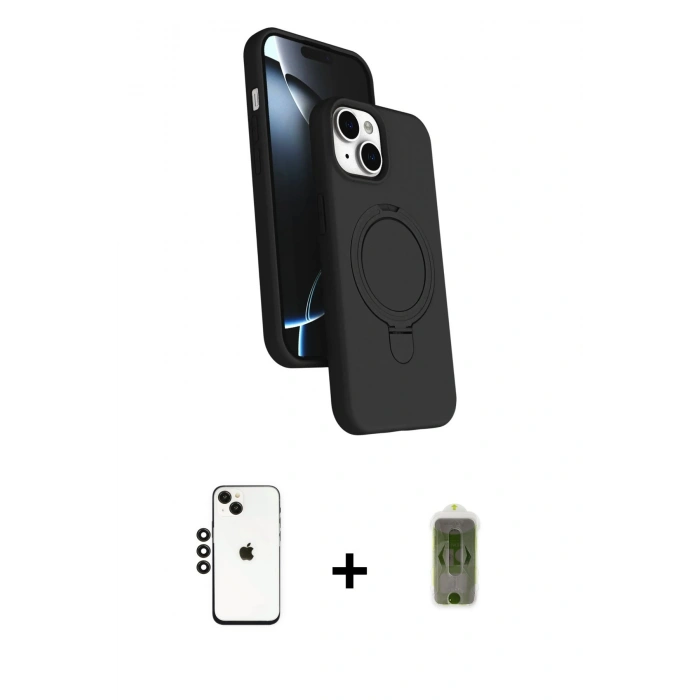 MARSİLYAN™- iPhone 14 Kılıf İz Işık Koleksiyonu - Siyah Joko Magic 5D Hayalet Cam + Shine Kamera Lens - SH