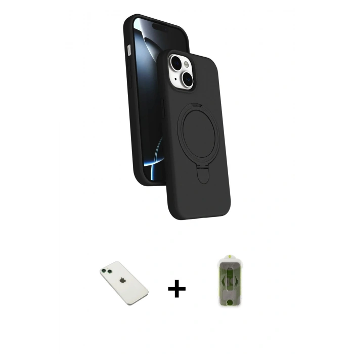 MARSİLYAN™- iPhone 14 Kılıf İz Işık Koleksiyonu - Siyah Joko Magic 5D Hayalet Cam + Diamond Kamera Lens - YL