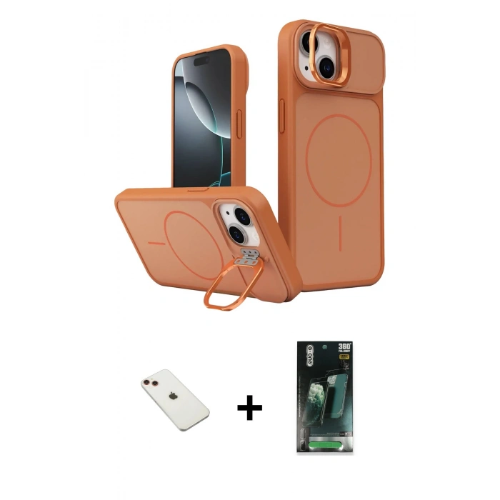 MARSİLYAN™- iPhone 14 Kılıf İz Modern Prime - Şeffaf 360 Full Body Arka Koruyucu + Diamond Kamera Lens - KI