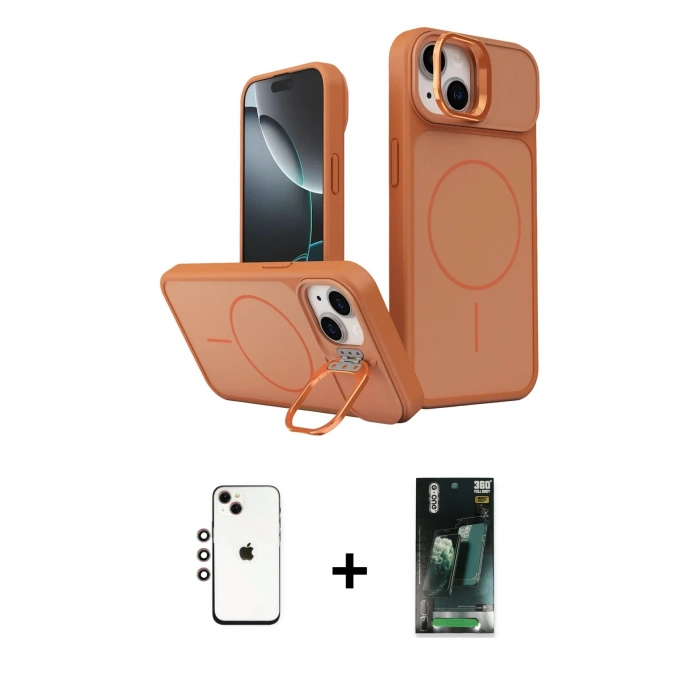 MARSİLYAN™- iPhone 14 Kılıf İz Modern Prime - Şeffaf 360 Full Body Arka Koruyucu + Shine Kamera Lens - GI