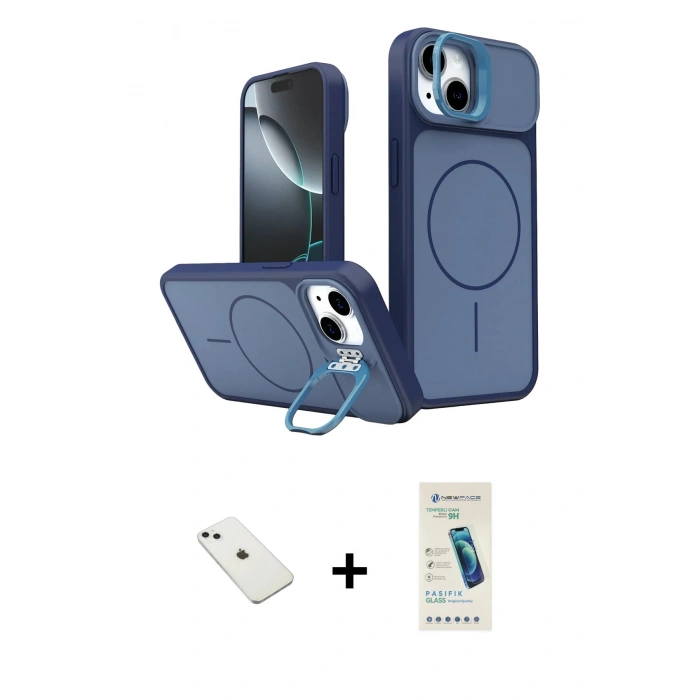 MARSİLYAN™- iPhone 14 Kılıf İz Modern Prime - Şeffaf Pasifik Cam Ekran Koruyucu + Diamond Kamera Lens - SABE