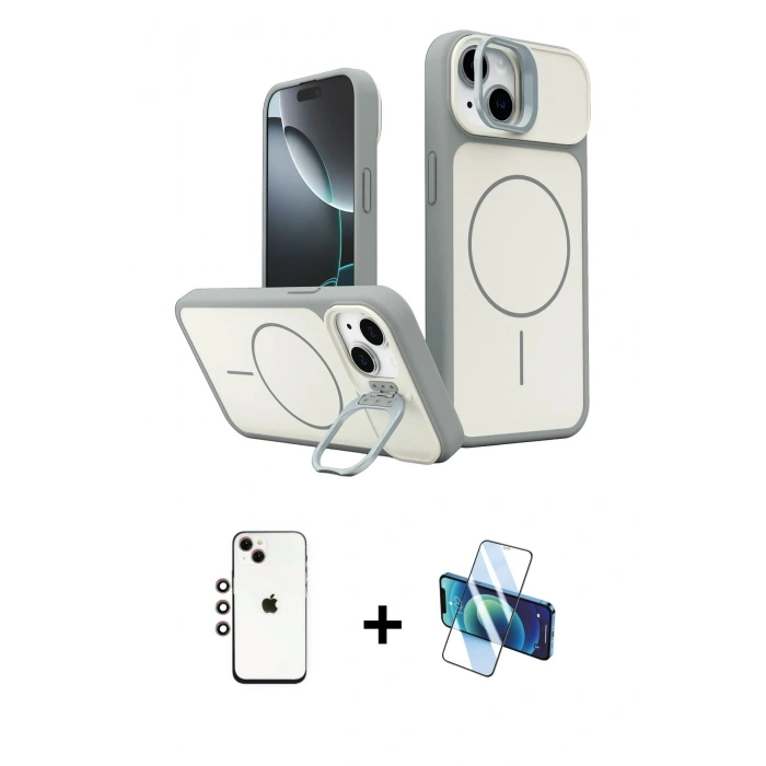 MARSİLYAN™- iPhone 14 Kılıf İz Modern Prime - Siyah 3D Antistatik Cam Ekran Koruyucu + Shine Kamera Lens - GI
