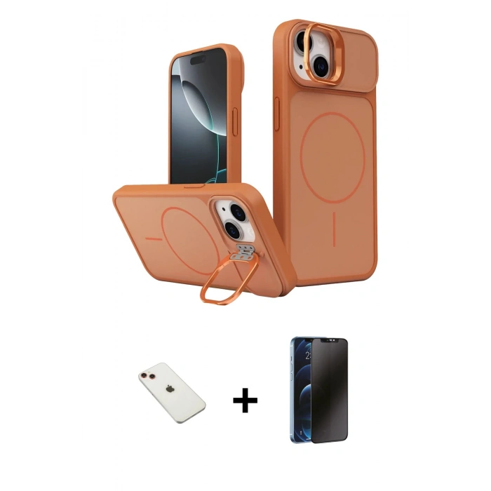 MARSİLYAN™- iPhone 14 Kılıf İz Modern Prime - Siyah 3D Antistatik Hayalet Cam Ekran Koruyucu + Diamond Kamera Lens - KI