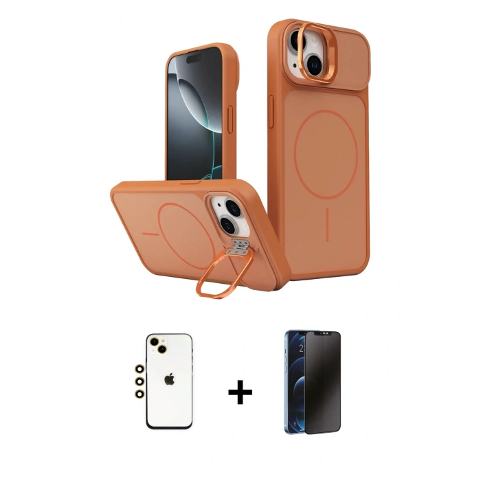 MARSİLYAN™- iPhone 14 Kılıf İz Modern Prime - Siyah 3D Antistatik Hayalet Cam Ekran Koruyucu + Shine Kamera Lens - GD