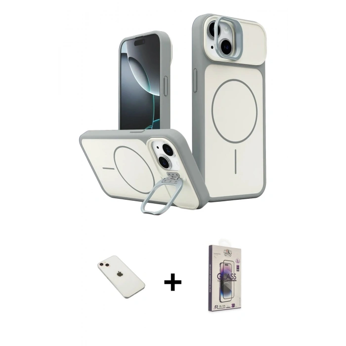 MARSİLYAN™- iPhone 14 Kılıf İz Modern Prime - Siyah Bilvis 3D Cam Ekran Koruyucu + Diamond Kamera Lens - PE