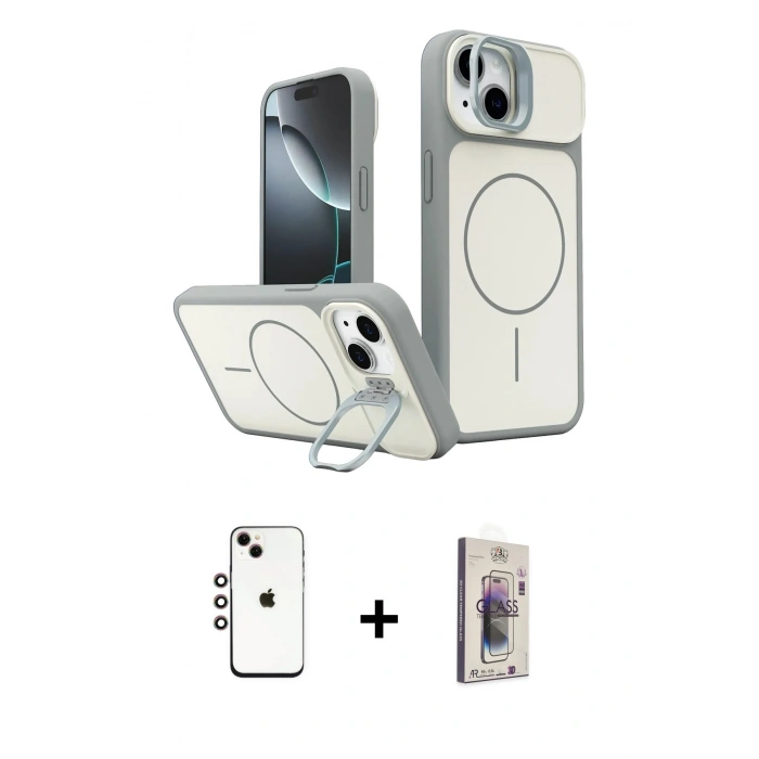 MARSİLYAN™- iPhone 14 Kılıf İz Modern Prime - Siyah Bilvis 3D Cam Ekran Koruyucu + Shine Kamera Lens - GI
