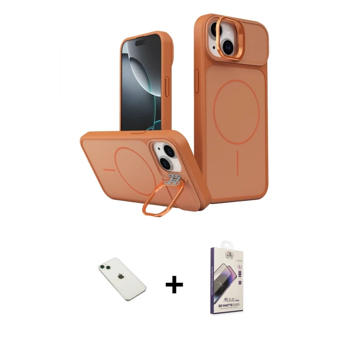 MARSİLYAN™- iPhone 14 Kılıf İz Modern Prime - Siyah Bilvis 3D Mat Cam Ekran Koruyucu + Diamond Kamera Lens - YL