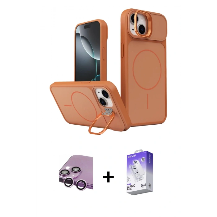 MARSİLYAN™- iPhone 14 Kılıf İz Modern Prime - Siyah Bilvis 5in1 3D Magic Cam Ekran Koruyucu + Raze Metal Kamera Lens - MR