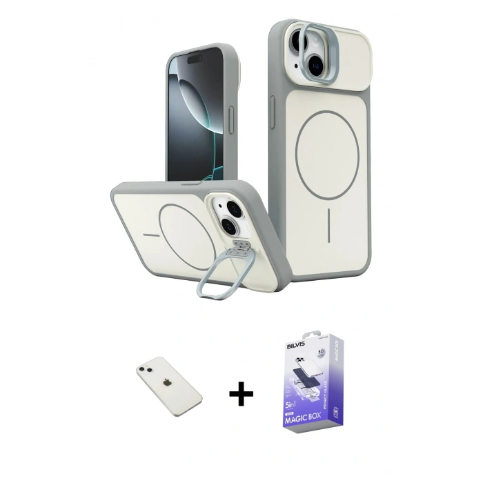 MARSİLYAN™- iPhone 14 Kılıf İz Modern Prime - Siyah Bilvis 5in1 5D Magic Hayalet Cam Ekran Koruyucu + Diamond Kamera Lens - SABE
