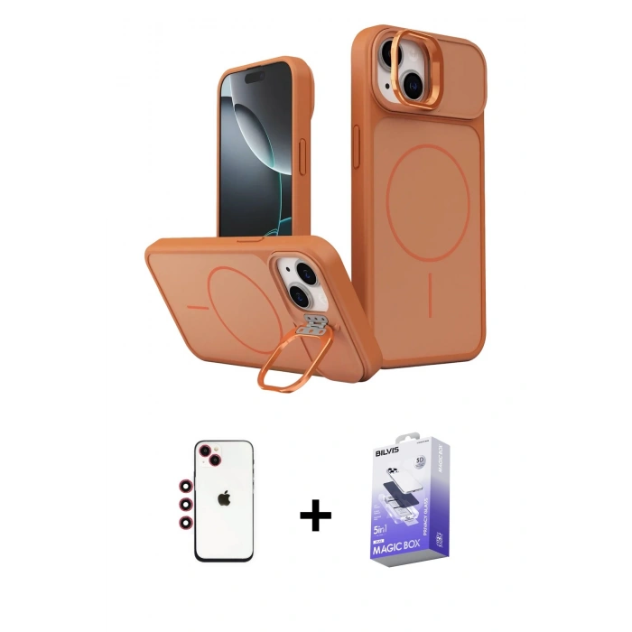 MARSİLYAN™- iPhone 14 Kılıf İz Modern Prime - Siyah Bilvis 5in1 5D Magic Hayalet Cam Ekran Koruyucu + Shine Kamera Lens - KI