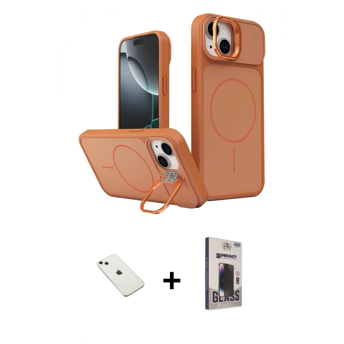 MARSİLYAN™- iPhone 14 Kılıf İz Modern Prime - Siyah Bilvis Hayalet Cam Ekran Koruyucu + Diamond Kamera Lens - PE