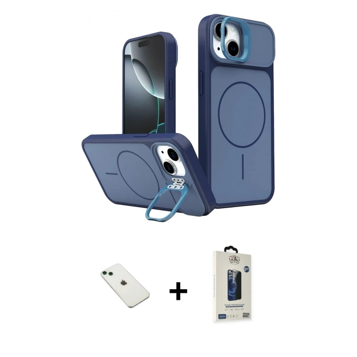 MARSİLYAN™- iPhone 14 Kılıf İz Modern Prime - Siyah Bilvis Hayalet Cam Ekran Koruyucu + Diamond Kamera Lens - YL