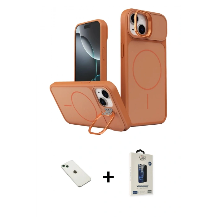 MARSİLYAN™- iPhone 14 Kılıf İz Modern Prime - Siyah Bilvis Hayalet Cam Ekran Koruyucu + Diamond Kamera Lens - YL