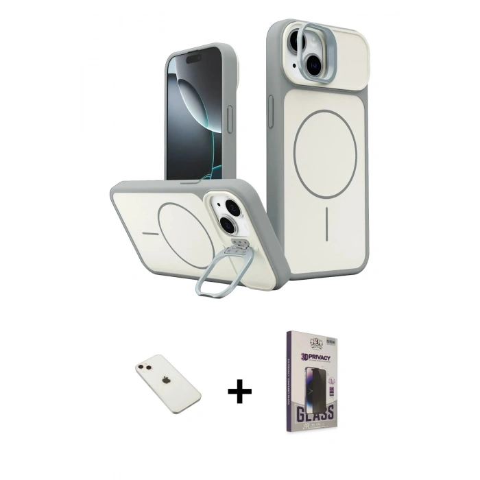 MARSİLYAN™- iPhone 14 Kılıf İz Modern Prime - Siyah Bilvis Hayalet Cam Ekran Koruyucu + Diamond Kamera Lens - PE