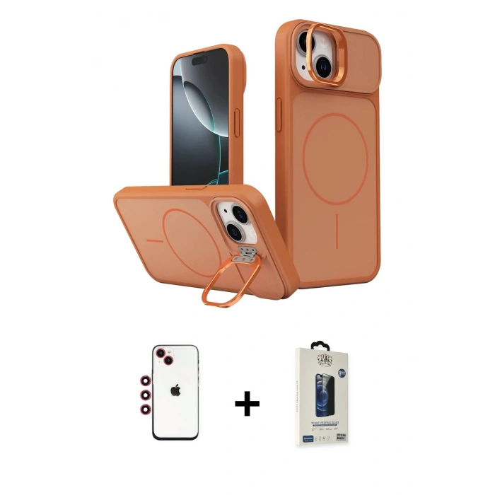MARSİLYAN™- iPhone 14 Kılıf İz Modern Prime - Siyah Bilvis Hayalet Cam Ekran Koruyucu + Shine Kamera Lens - KI