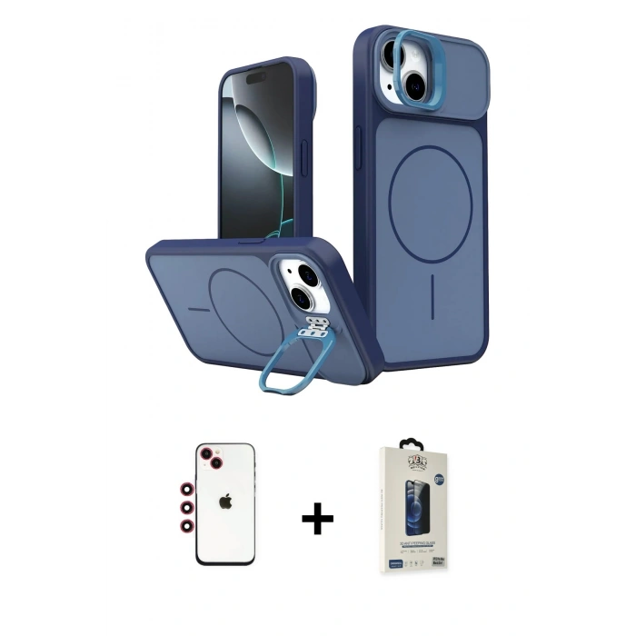 MARSİLYAN™- iPhone 14 Kılıf İz Modern Prime - Siyah Bilvis Hayalet Cam Ekran Koruyucu + Shine Kamera Lens - KI