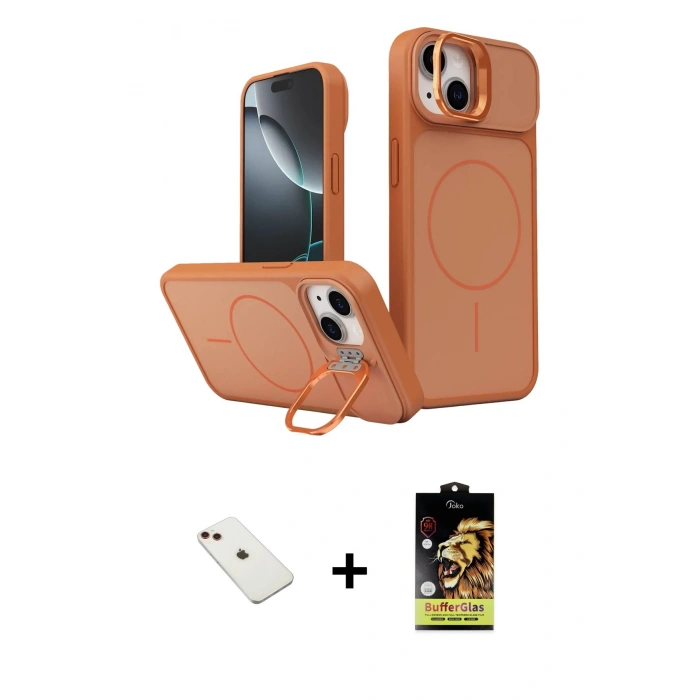 MARSİLYAN™- iPhone 14 Kılıf İz Modern Prime - Siyah Buffer Cam Ekran Koruyucu + Diamond Kamera Lens - KI