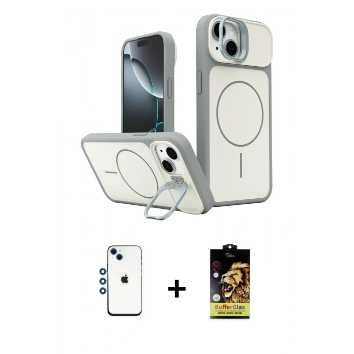 MARSİLYAN™- iPhone 14 Kılıf İz Modern Prime - Siyah Buffer Cam Ekran Koruyucu + Shine Kamera Lens - MI