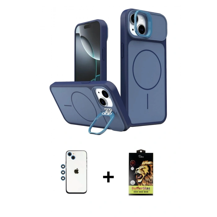 MARSİLYAN™- iPhone 14 Kılıf İz Modern Prime - Siyah Buffer Cam Ekran Koruyucu + Shine Kamera Lens - MI