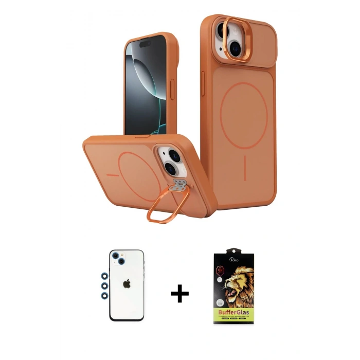 MARSİLYAN™- iPhone 14 Kılıf İz Modern Prime - Siyah Buffer Cam Ekran Koruyucu + Shine Kamera Lens - MI